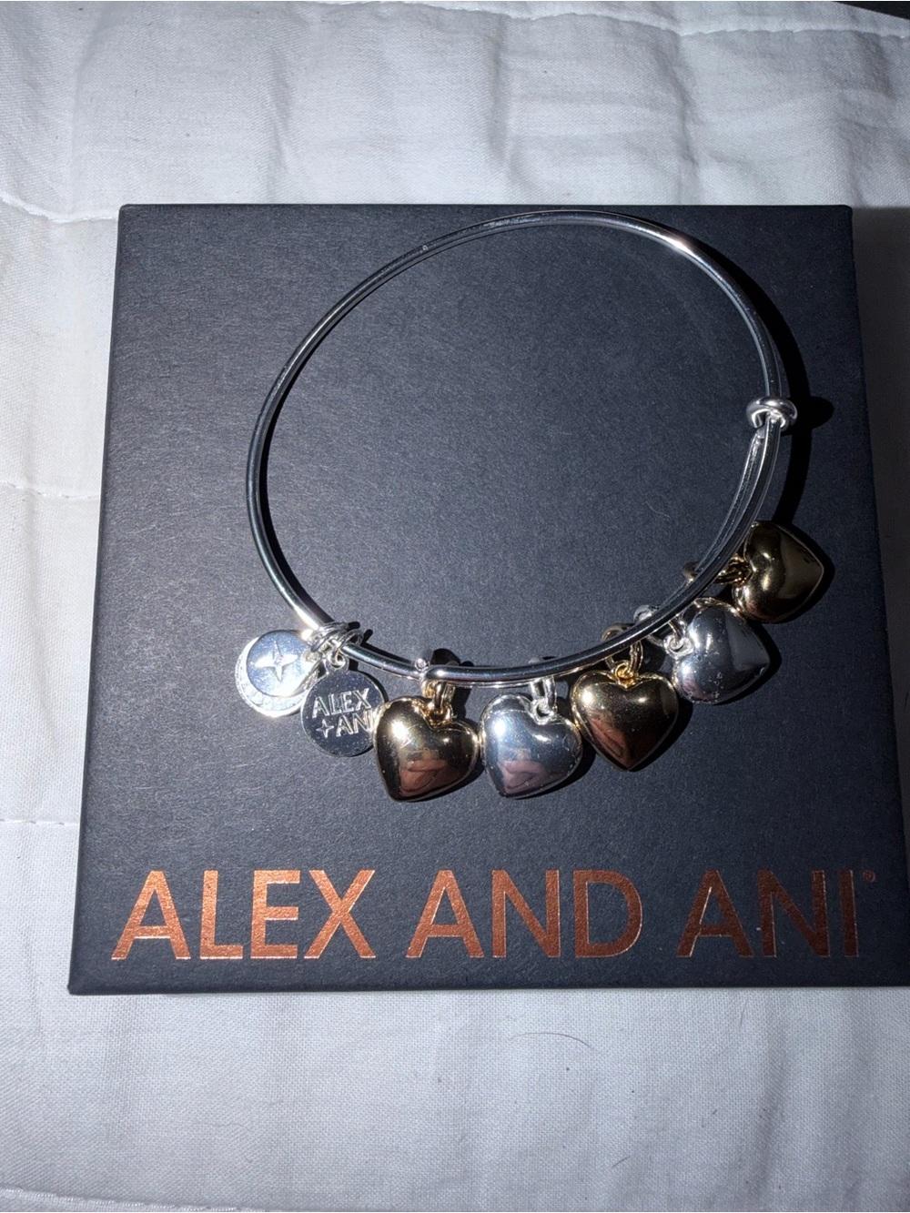 Alex and Ani Mixed Silver and Gold Heart Charm Bracelet